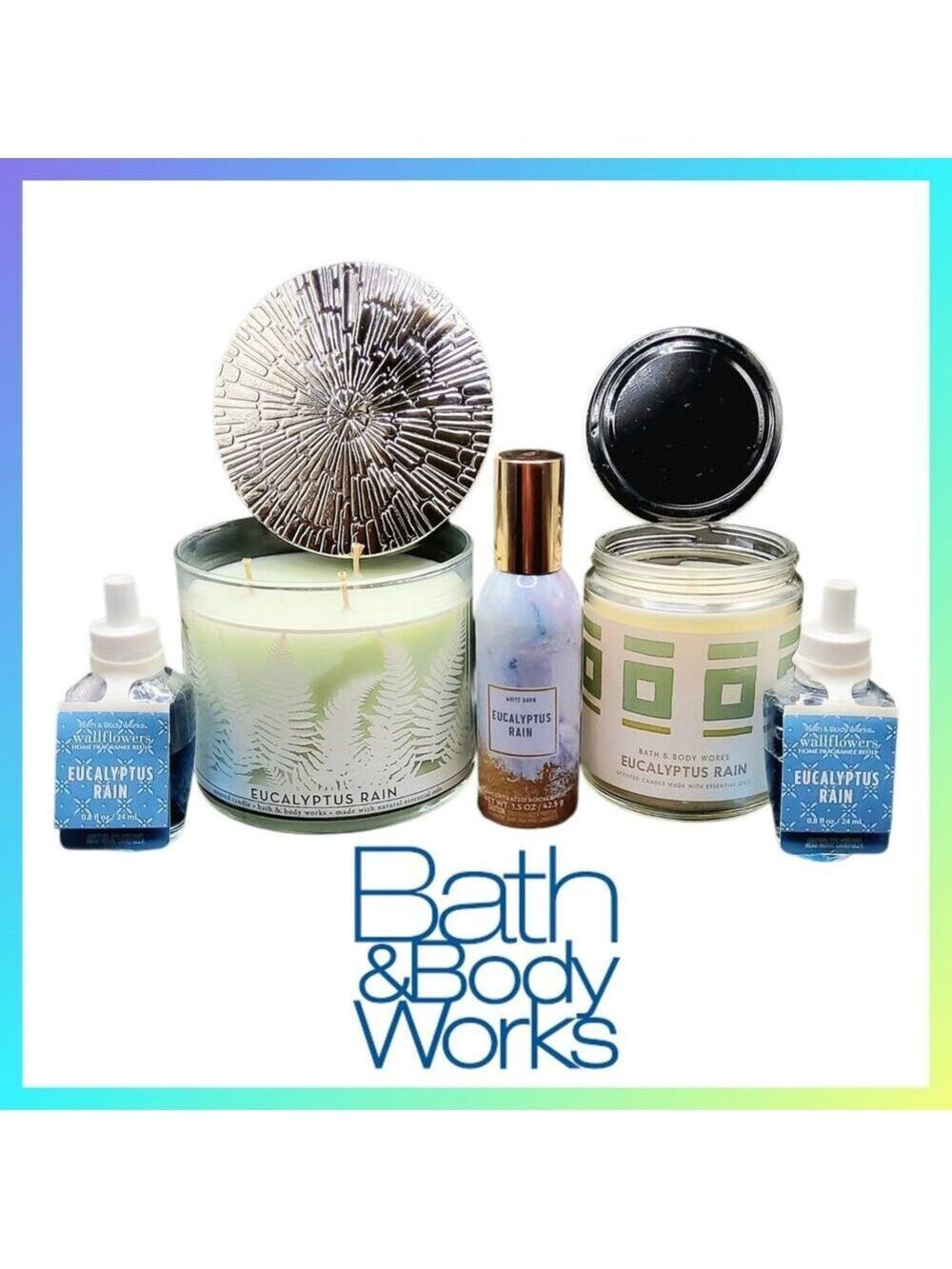BATH & BODY WORKS EUCALYPTUS RAIN 5 PIECE CANDLE BUNDLE SET